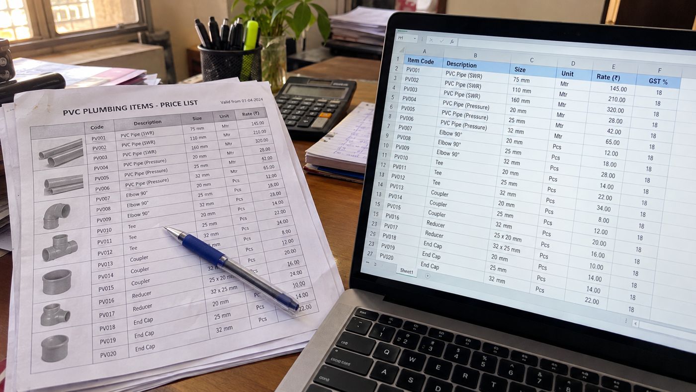 Price list to Excel – WorkTeam sample